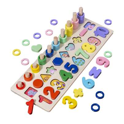MITEGELO Rompecabezas de madera para niños, material didactico para la comprensión temprana de números y gráficos de los niños, adecuado para juguetes educativos 1-2 años para niños.