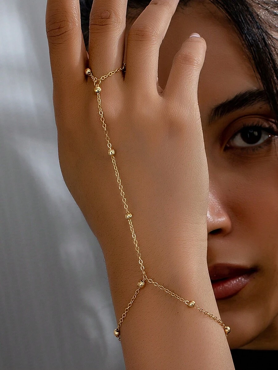 女款手指链 新款时尚球形手指链 多功能日常礼物（指扣、豆链、豆子数量和位置随机） 手指扣 链豆随机发货