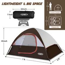 Camping Tent 2 Person, Waterproof Windproof Tent With Rainfly Easy Set Up-Portable Dome Tents For Camping - màu nâu - Xem 6