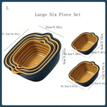 6入組雙層廚房塑料水果和蔬菜過濾瀝水籃,可用於排水和儲存