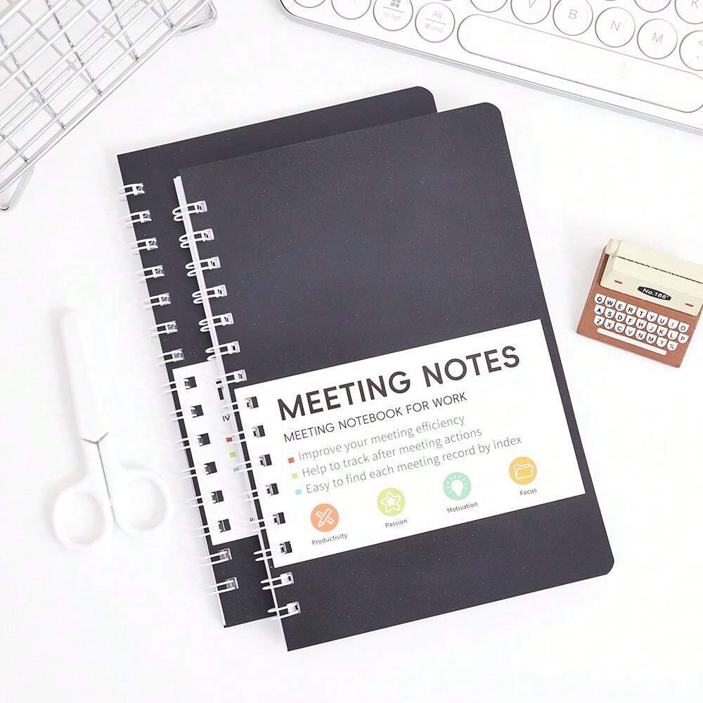 32 Sheets Black Simple Coil Meeting Notes Undated Meetings Work
