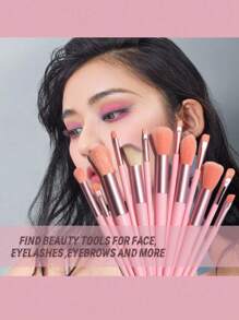 13 Piezas Conjunto De Cepillos De Maquillaje Portátil Con Cerdas Suaves Para Rubor, Sombra De Ojos Y Kit De Herramientas Cosméticas Para Cara Completa - Rosa Pálido - Ver 7