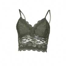 BZB Women's Lace Camisole Soft Crochet Spaghetti Strap Vest Outer Wear Short Camisole Top - 綠色 - 查看 2