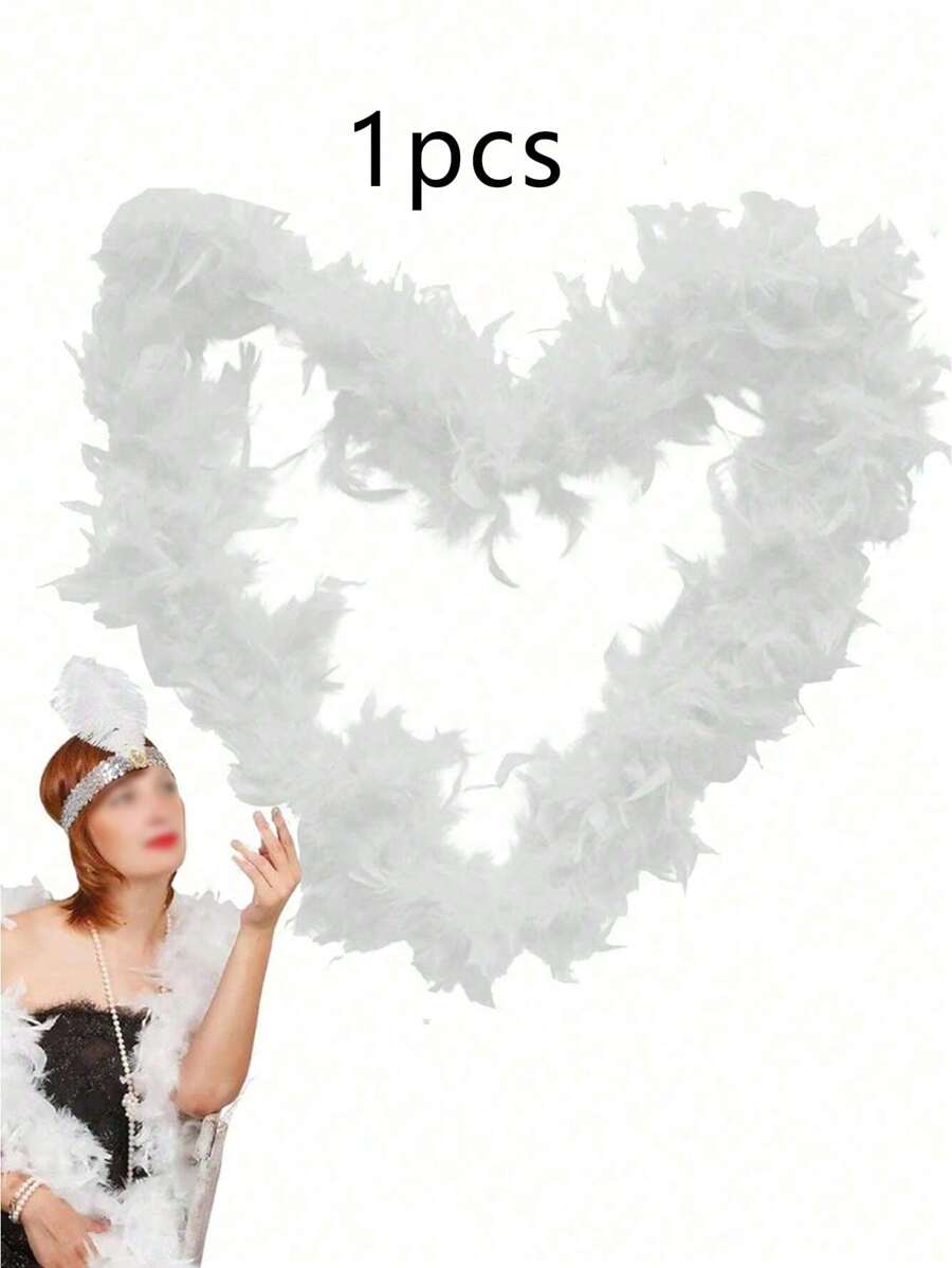 1 Khăn choàng lông vũ Boa Trang trí khăn quàng cổ tự làm, Phụ kiện trang phục dự tiệc, Đồ thủ công lông vũ đầy màu sắc cho lễ hội Trang trí sân khấu Biểu diễn các bữa tiệc - trắng - Xem 1