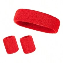Solid Polyester Sports Headband & Wristband Set, 2pcs Wristband, 1pc Sweatband Headband, Sweat-Absorbent, Portable, Suitable For Basketball, Badminton, Tennis, Baseball, Hiking, Sports Accessories, Unisex - Multicolor - View 8