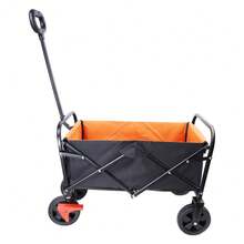Collapsible Oxford Cloth Steel Frame Foldable Wagon, Heavy Duty Folding Utility Garden Cart With Wheels, Outdoor Portable Garden Cart Utility Wagon For Camping, Garden, Sports,  Beach Cart,Picnic (Multicolor) - Brake+Orange+Black - View 2