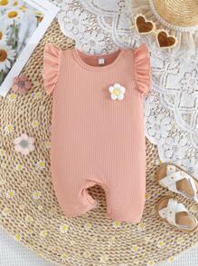 Baby Mädchen Sommerkleidung, gerüschter Ärmel, floraler Muster-Romper, Mehrfarbig