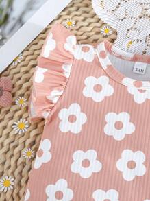 Baby Mädchen Sommerkleidung, gerüschter Ärmel, floraler Muster-Romper, Mehrfarbig