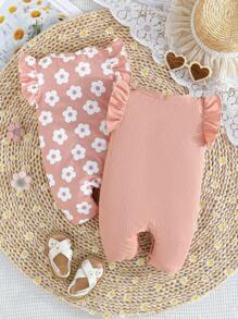 Baby Mädchen Sommerkleidung, gerüschter Ärmel, floraler Muster-Romper, Mehrfarbig