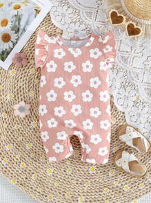 Baby Mädchen Sommerkleidung, gerüschter Ärmel, floraler Muster-Romper, Mehrfarbig