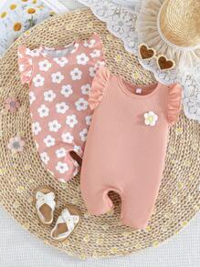 Baby Mädchen Sommerkleidung, gerüschter Ärmel, floraler Muster-Romper, Mehrfarbig