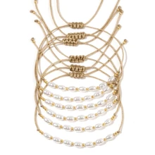 2/4/6/10 piezas Pulseras minimalistas de perlas falsas con hilo de cuerda y cuentas de cobre, nuevas joyas de moda 2024 para mujeres y hombres
