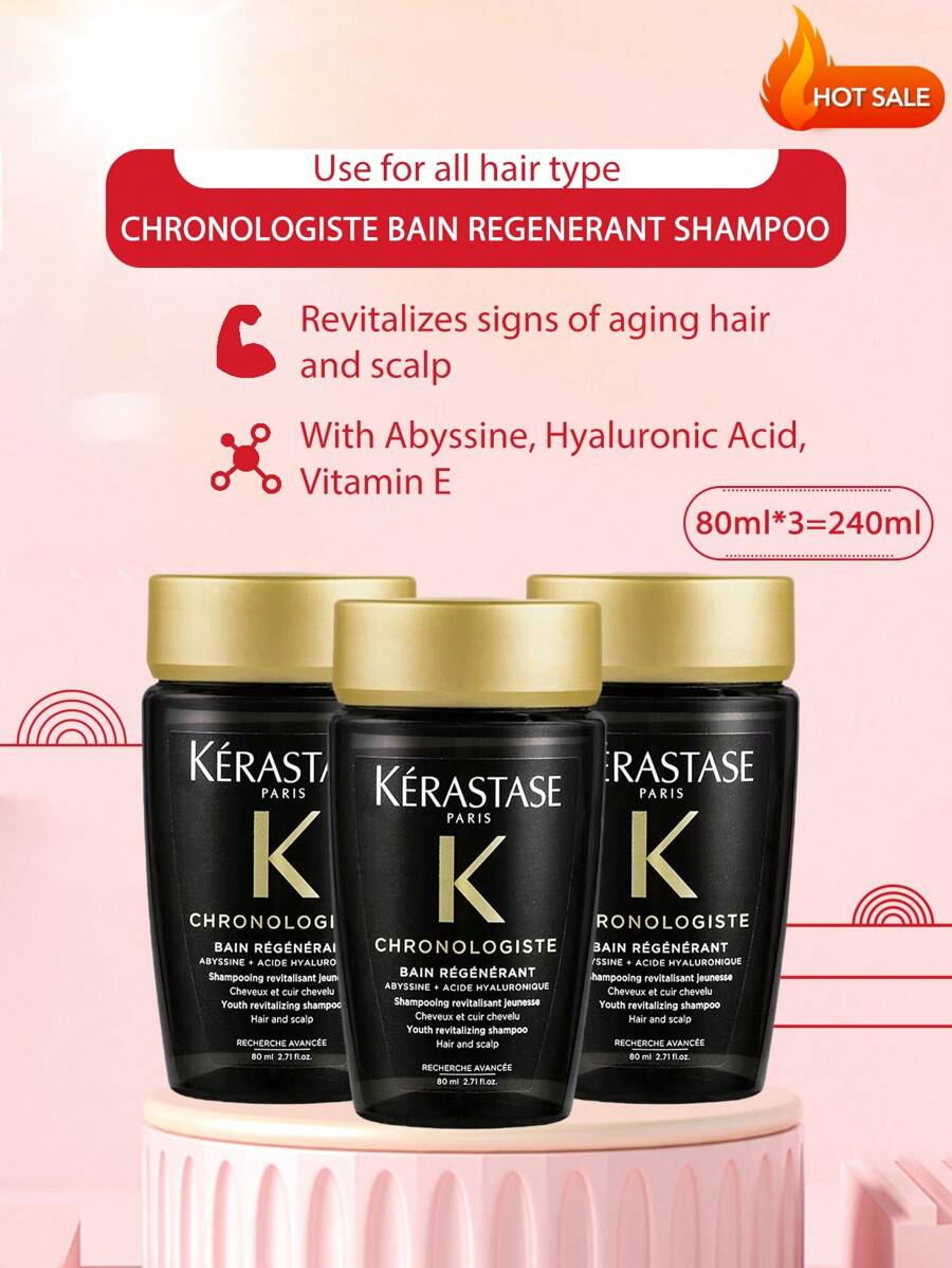 Kérastase 卡诗 (Kerastase) [旅行装] Chronologiste 赋活洗发露 80ml*3，滋养秀发和头皮的必备洗发露。蕴含透明质酸和维生素E，焕活秀发和头皮，适合暗哑、干燥、脆弱和敏感发质。 - 80ml*3/240ml - 查看 1
