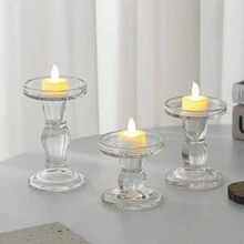 1 pieza Candelabro de columna romana de vidrio vintage, decoración romántica francesa de velas - transparente - Ver 5