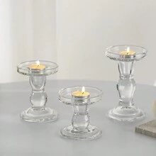 1 pieza Candelabro de columna romana de vidrio vintage, decoración romántica francesa de velas - transparente - Ver 4