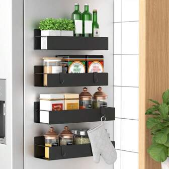 1 PIEZA Perchero magnético para condimentos todo de metal negro, soporte de absorción magnética montado en la pared de gran resistencia, adecuado para refrigeradores y hornos