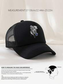 1pc Unisex Printed Decor Trucker Hat Baseball Cap Dad Cap Sun Hat, Suitable For Daily Use - Black - View 2