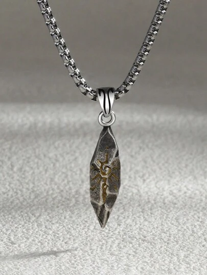 1入組男士時尚復古許願石吊墜、復古隕石太陽幾何極簡鎖骨鏈、不鏽鋼頸鏈