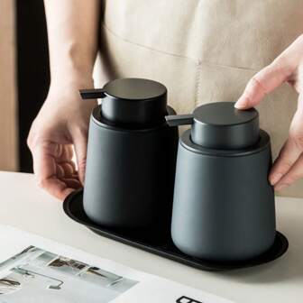 泡沫手掌肥皂按壓瓶-12盎司浴室手動泵分配器白色發泡肥皂按壓瓶陶瓷盤子液體分配器適用於廚房洗手液分配器(橡膠塗料)