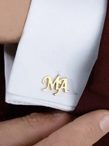 [1 Pair] Custom Name Cufflinks For Men, Stainless Steel Shirt Buttons With Abbreviation, Personalized College Style Logo Cufflinks, Groomsman Wedding Jewelry, Family Festival Gifts, Graduation & Friends Gifts Gold, Silver Stylish For Father's Day, For Graduation, For Weddings, For Daily Wear, For Party, For Prom