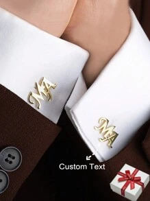 [1 Pair] Custom Name Cufflinks For Men, Stainless Steel Shirt Buttons With Abbreviation, Personalized College Style Logo Cufflinks, Groomsman Wedding Jewelry, Family Festival Gifts, Graduation & Friends Gifts Gold, Silver Stylish For Father's Day, For Graduation, For Weddings, For Daily Wear, For Party, For Prom
