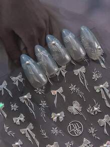 1 arkusz elegancka perłowa muszka naklejki do paznokci samoprzylepne ozdoby do paznokci naklejka dekoracyjna Aurora Bowknot kwiat Manicure naklejki DIY