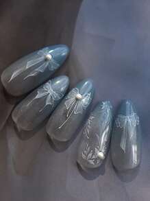 1 arkusz elegancka perłowa muszka naklejki do paznokci samoprzylepne ozdoby do paznokci naklejka dekoracyjna Aurora Bowknot kwiat Manicure naklejki DIY