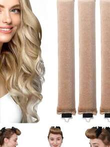 3pcs Rubber Magic Hair Curlers With 3 Hooks, Heatless Wave Curling Tool For Sleeping Curling - Multicolor - View 5