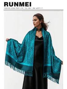 1 件女士优雅简约复古风格温暖时尚百搭提花头巾围巾，适合各种服装 - 水鴨藍 - 查看 1