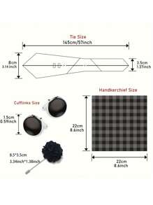 AlanKing 1套绿色领带、手帕、袖扣套装，适合男士商务风格礼盒休闲男士领带 - 混色 - 查看 4