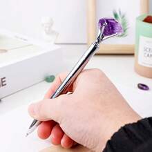 1 pièce Stylo à bille en cristal d'améthyste naturelle authentique et non traitée - Pierre brute unique, écriture fluide, parfait pour les fournitures scolaires des étudiants et les cadeaux d'affaires de bureau - Matériau authentique et non traité