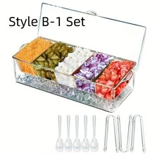 5-Compartment Chilled Condiment Server Tray - Keep-Your-Condiments-Fresh With Convenient Lid And Removable Compartments - Perfect For Party, Toppings Bar, And Garnish, Clear Ice Condiment Serving Tray For Social Gatherings And Events Gift Bag Party Kitchen