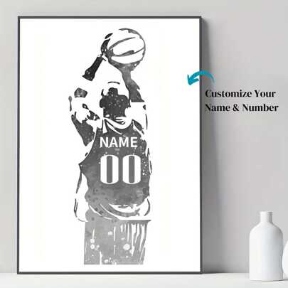 1 pezzo cartellone su tela personalizzato di pallacanestro, opera d'arte su tela di pallacanestro personalizzata, decorazione da parete con nome personalizzato e numero della maglia del giocatore, regalo pensato per appassionati e tifosi di pallacanestro, regalo ideale per lui, lei, anniversari, San Valentino, Festa della Mamma, compleanni, Festa del Papà, laurea, matrimoni, inaugurazione casa, per sala da pranzo, soggiorno, camera da letto, ufficio, sala da tè, casa, San Valentino, decorazioni San Valentino, vita lenta estiva, calendario festivo
