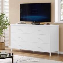 6 Drawers Double Dresser, Wooden Chest Of Drawers, Dresser For Bedroom, Living Room, Entryway - 白色 - 查看 2