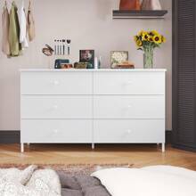 6 Drawers Double Dresser, Wooden Chest Of Drawers, Dresser For Bedroom, Living Room, Entryway - 白色 - 查看 7