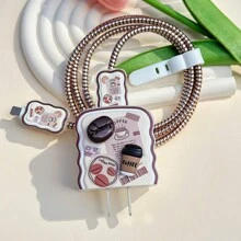 5pcs 3D Cartoon Coffee Design 1.5M Data Cable Set With Anti-Break Protection, Compatible With Apple 13/14/15 Phones, 20W Charger & Protective Cover Cable Protector, Charger Protector