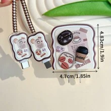5pcs 3D Cartoon Coffee Design 1.5M Data Cable Set With Anti-Break Protection, Compatible With Apple 13/14/15 Phones, 20W Charger & Protective Cover Cable Protector, Charger Protector