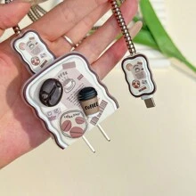5pcs 3D Cartoon Coffee Design 1.5M Data Cable Set With Anti-Break Protection, Compatible With Apple 13/14/15 Phones, 20W Charger & Protective Cover Cable Protector, Charger Protector