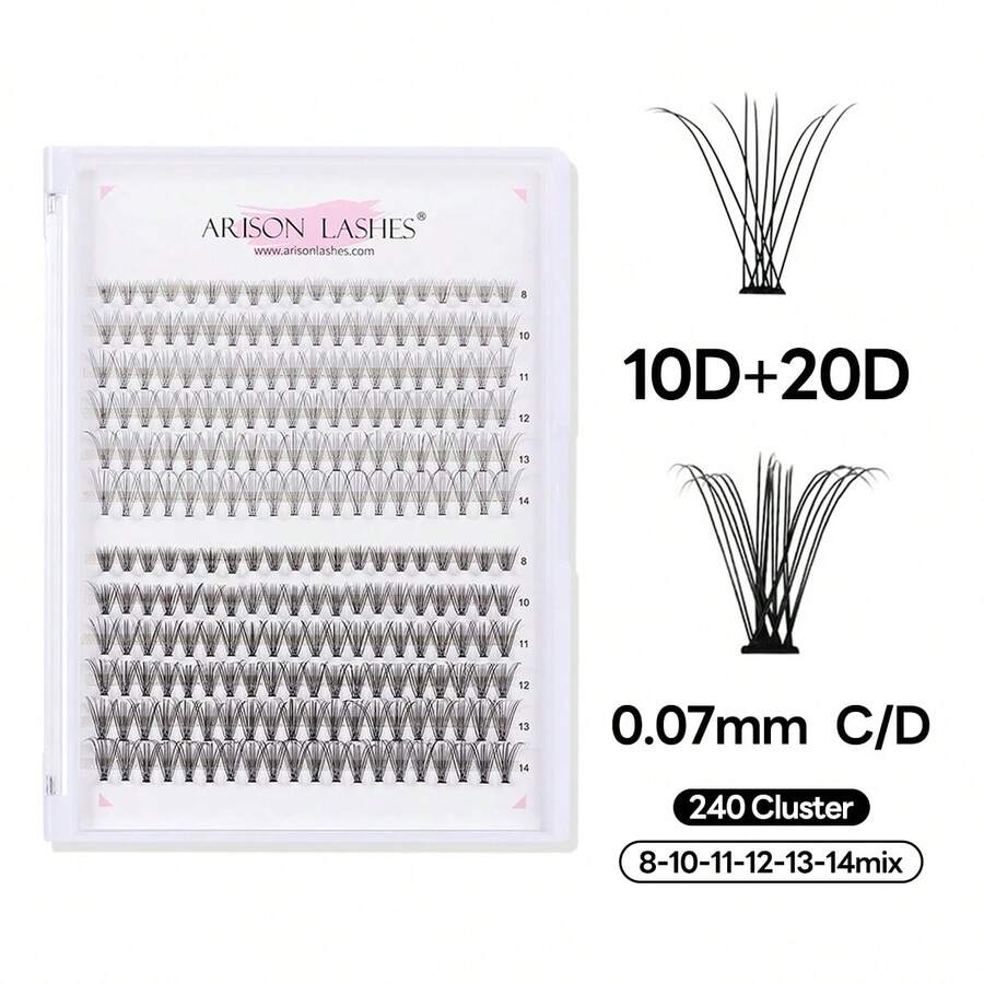 Arison 12 filas 10D + 20D pestañas personales DIY de diferentes longitudes extensiones de pestañas unidas por calor,pestañas pestans extensiones de pestañas