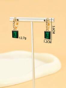 Aretes cuadrados compactos y lindos de joyería para los oídos con goteo de aceite colorido, incrustados con cobre y cristales - Número 2 - Ver 6