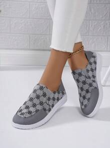 Women's Fashionable Slip-On Round Toe Flat Shoes, Casual And Versatile For Travel & Holiday - Grey - View 1