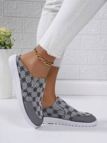 Women's Fashionable Slip-On Round Toe Flat Shoes, Casual And Versatile For Travel & Holiday - Grey - View 5