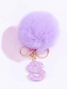 1入組可愛的紫色樹脂星星圖案毛絨球裝飾字母鑰匙扣掛飾毛絨鑰匙扣、錢包鑰匙扣、包裝飾字母鑰匙扣、字母形汽車鑰匙扣掛飾、防丟鑰匙扣，是給朋友、同事、同學、家人的絕佳禮物
