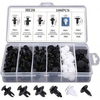 6Size 50/100 Pcs Mixed Auto Fastener Clip,Ar Body Push Retainer Pin Rivet Bumper Door Trim Panel Retainer Fastener Kit Car Accessories,Push Type Retainers For Car ,Bumper, Side Skirt, And Trim Clips With Assorted Sizes,Nylon Car Body Rivet Fasteners With Storage Box