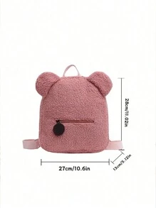 1pc Customizable Cartoon Plush Backpack With Embroidered Name Tag - Cute Bear Schoolbag With Faux Shearling, Zipper Bag, Lightweight Design, Girls' Bookbag, Shoulder Travel Bag, Daily Fashionable Shoulder Bag, Multifunctional Bag For Office, Commuting & School Plush Portable, Multifunction, Versatile - Pink - View 4