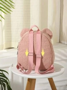 1pc Customizable Cartoon Plush Backpack With Embroidered Name Tag - Cute Bear Schoolbag With Faux Shearling, Zipper Bag, Lightweight Design, Girls' Bookbag, Shoulder Travel Bag, Daily Fashionable Shoulder Bag, Multifunctional Bag For Office, Commuting & School Plush Portable, Multifunction, Versatile - Pink - View 5
