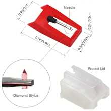 Agujas de tocadiscos, 2 piezas de estilos universales para tocadiscos, aguja de reemplazo para tocadiscos de vinilo LP fonógrafo - Rojo - Ver 2