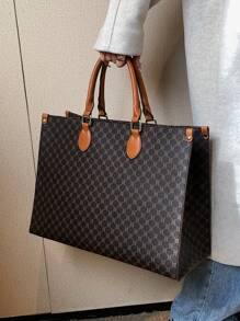 时尚印花多功能旅行购物手提包，超大容量复古手提包，复古手提包/单肩包，女士通勤时尚手提包/钱包，背包，书包，返校必备，女士手提包，复古风格单肩包 - 咖啡棕 - 查看 2