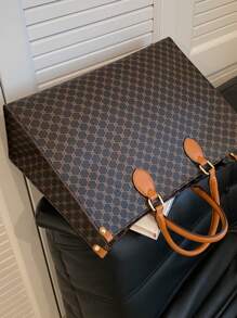 时尚印花多功能旅行购物手提包，超大容量复古手提包，复古手提包/单肩包，女士通勤时尚手提包/钱包，背包，书包，返校必备，女士手提包，复古风格单肩包 - 咖啡棕 - 查看 6