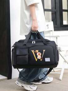 Borsa da viaggio multifunzionale in stile alla moda, in tessuto Oxford, di grande capacità, colore nero, adatta per vacanze, viaggi, fitness, palestra, università, con scomparti separati per riporre le scarpe, con tasche casuali, accessori e materiale scolastico